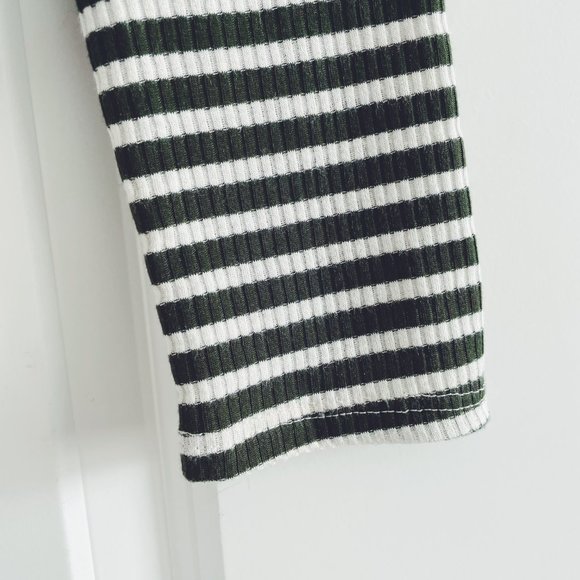 Jackson Rowe Green White Striped Penny Bodysuit, Rib Knit Soft Body Suit Top (M) - Picture 7 of 12
